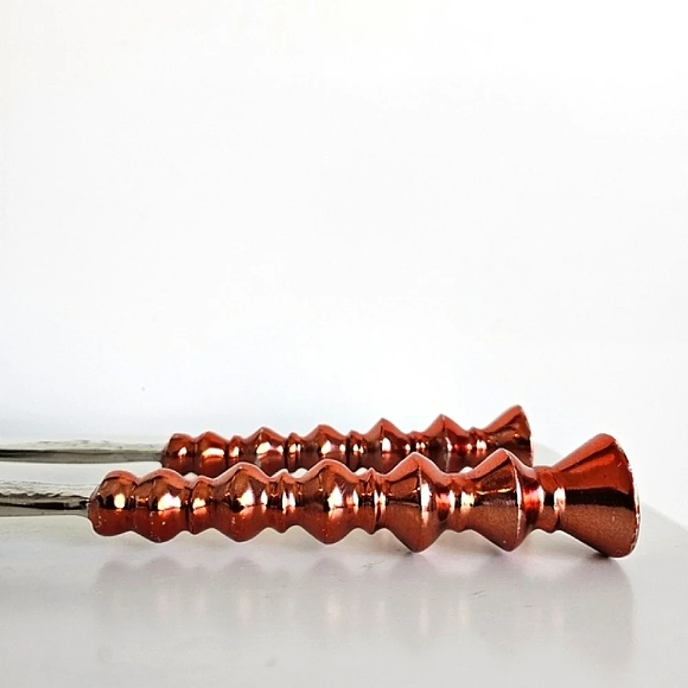 Vintage Copper Handled Metal Salad Servers, 12